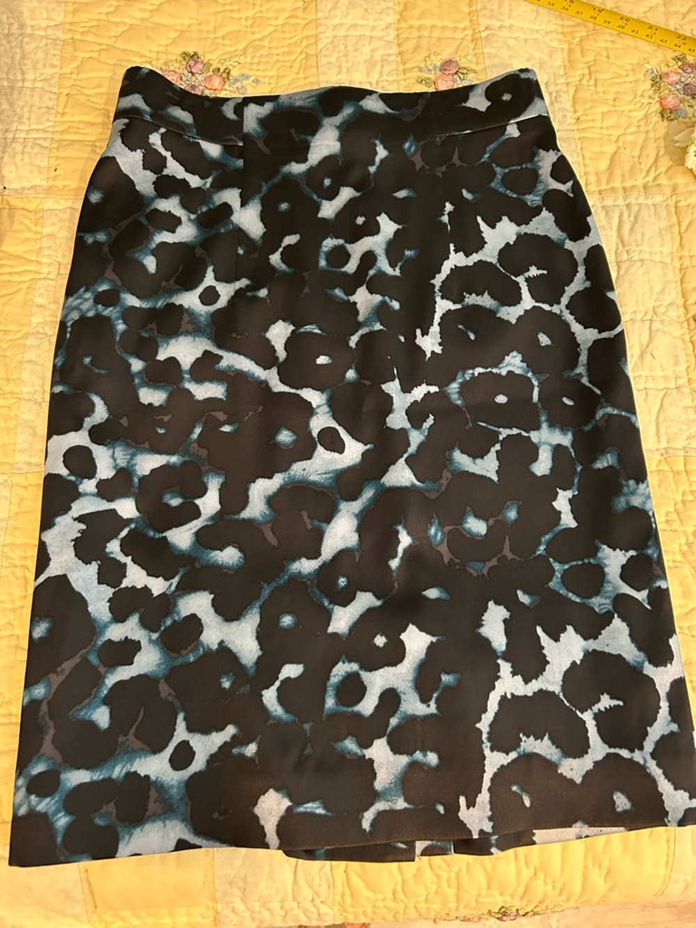 Ann Taylor Silk Blue and Black Abstract Animal Print Pencil Skirt